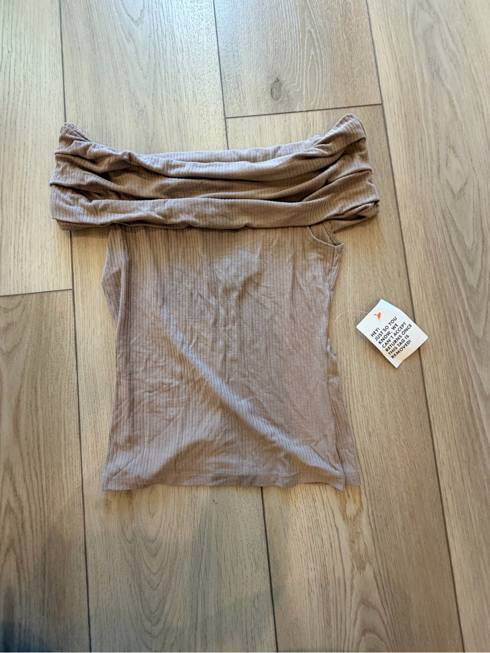 Topshop Off-Shoulder Ribbed Camisole in Taupe